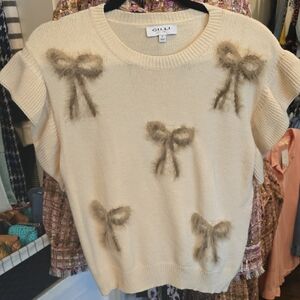 Gilli Beige Sweater with Taupe Bow Details
